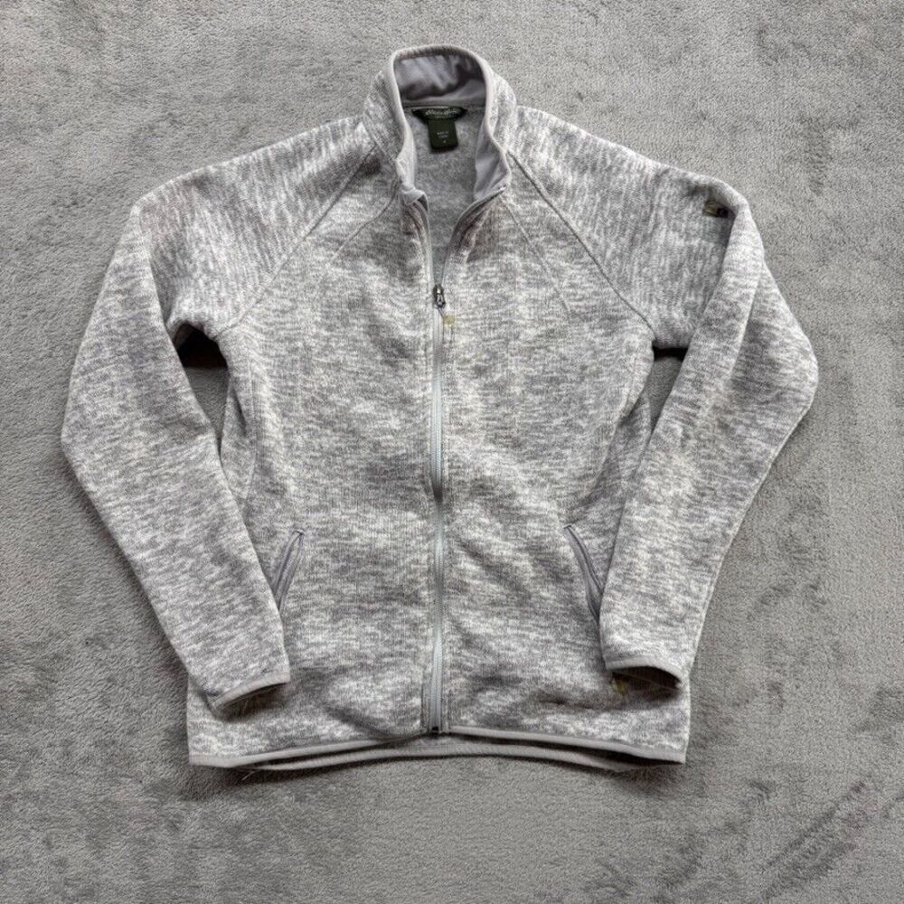 Eddie Bauer Grey Track Sweater Jacket Womens Medium Gray Sleeve Pocket Full Zip